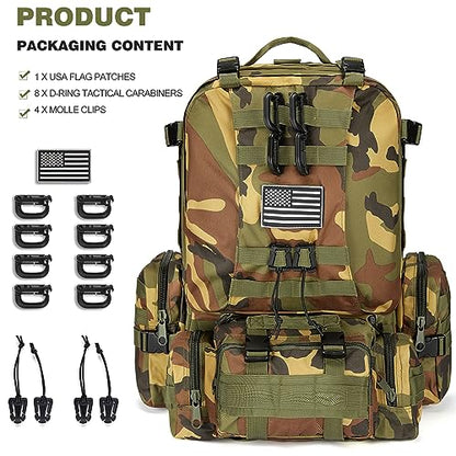 Large Military Tactical Backpack for Men, 40-50L Backpacks for Women, Bug out Bag Army 3 Days Assault Pack Bags Rucksack with Molle System - color: Jungle Camouflage
