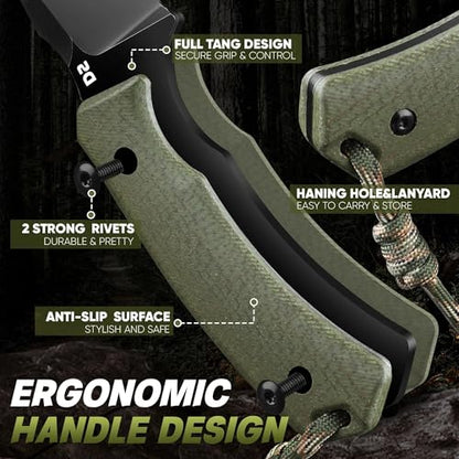 Dream Reach Fixed Blade Knife - D2 Steel Tactical Knife with Ergonomic Full Tang Handle and Adjustable Sheath for Outdoor Camping Survival Gift for Men Women Green - size: 4.02 inches
