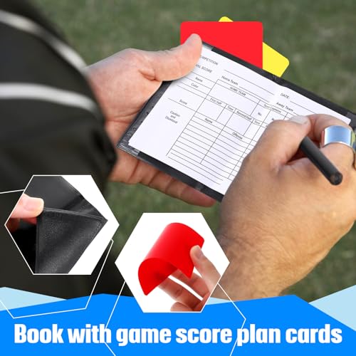 ReliThick 12 Sets Sports Referee Cards with Metal Whistle Referee Kit 12 Referee Soccer Red and Yellow Cards Referee Wallet Notebooks and 12 Coach Whistle for Football Soccer Basketball Game Sports