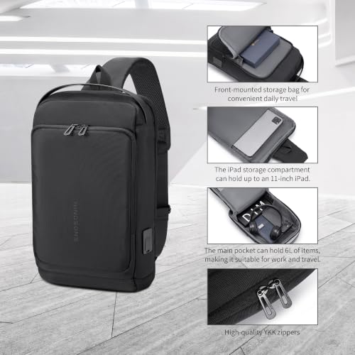 Kingsons Anti-theft Sling Backpack with Lock& Charger for Men - color: Black