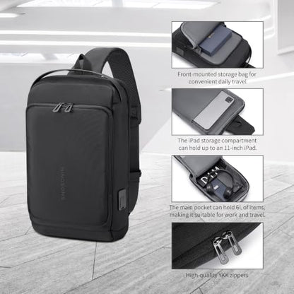 Kingsons Anti-theft Sling Backpack with Lock& Charger for Men - color: Black