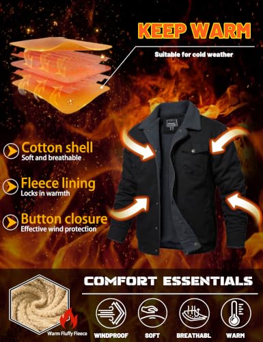 MAGNIVIT Mens Winter Jacket Thick Warm Fleece Lined Trucker Cargo Coat - color: Black Grey, size: Large