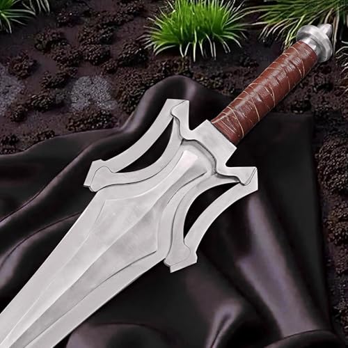 Qepaa Crafts®Handmade Damascus Steel Real Viking Style Sword | Full Tang Blade with Wooden Handle and Scabbard | Collectible Medieval Replica|Gift for him - color: Heman