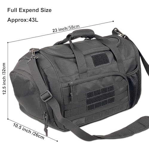 APRlLBAY 43L Large Capacity Military Duffel Bag - Tactical Gym Bag/Weekender for Men & Women (Jet Black) - color: Black