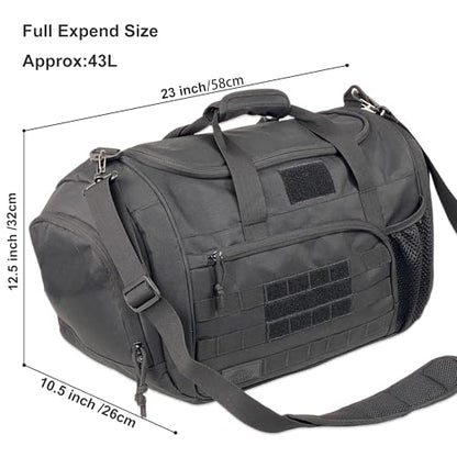 APRlLBAY 43L Large Capacity Military Duffel Bag - Tactical Gym Bag/Weekender for Men & Women (Jet Black) - color: Black