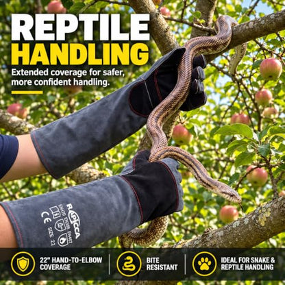 RAPICCA Animal Handling Gloves, Bite Proof Double Leather, 22 in Grey-Black - size: 2 Count (Pack of 1), style: 22 Inches