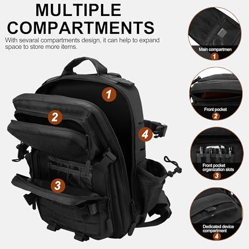 LHI Tactical Military Backpack for Men 25L/45L Large Molle Army Assault Pack 3 Day Hiking Rucksack With Bottle Holder - color: Black, size: 25L