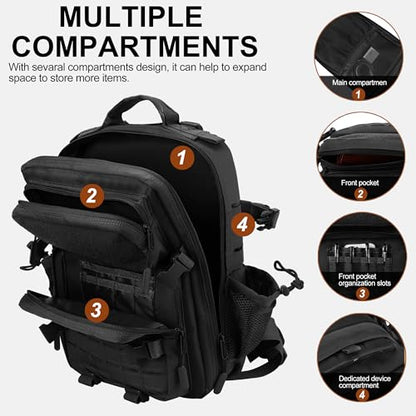 LHI Tactical Military Backpack for Men 25L/45L Large Molle Army Assault Pack 3 Day Hiking Rucksack With Bottle Holder - color: Black, size: 25L