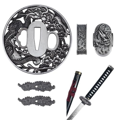 OLYCRAFT Samurai Sword Tsuba Set Samurai Sword Handguard Japanese Swords Accessories for Restoration Projects Cosplay Props - style: Dragon
