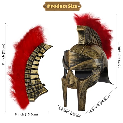 Servllcell Medieval Roman Knight Helmet,Plastic Greek Spartan Gladiator Helmet Medieval Costume Accessories,Halloween Hat - color: Gold Red-c1