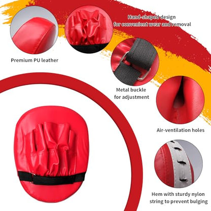 9 in 1 Taekwondo Kick Pad Boxing Training Equipment, Black Red Wrist Band Punching Mitts Set for Martial Arts,Adjustable Soft Training Pads for Karate, Muay Thai, MMA Training