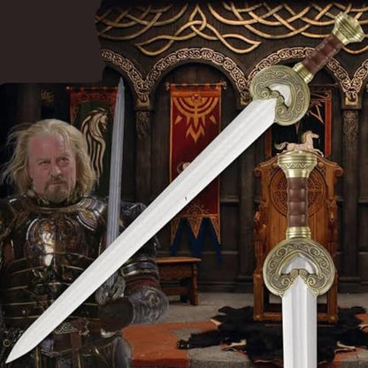 King Theoden’s Sword Herrugrim Replica with Scabbard - Handmade Stainless Steel Blade, Brass-Plated Guard
