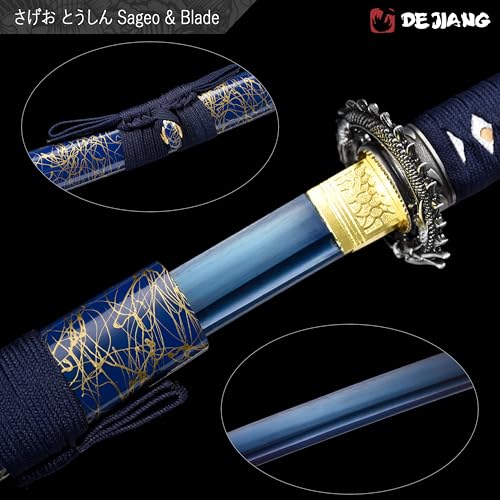 Katana Real Samurai Sword, Handmade Japanese Swords Full Tang 1060 1090 T10 Carbon Steel, for Training, Collecting, Dojo, Lovers of Japanese Culture etc. - color: Indigo Mistblade, style: 1060
