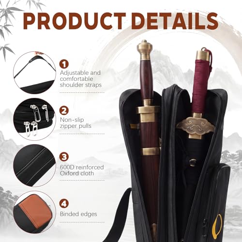 Tai Chi Sword Bag Double Layer with Adjustable Shoulder Strap - color: Black