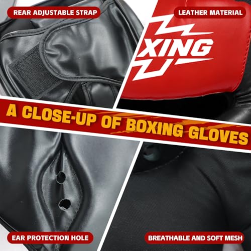 12pcs Boxing Headgear, guantes de boxeo,Mouth Guards& Hand Wraps Boxing Equipment Set - PU Leather Boxing Protective Gear for Training, Sparring & MMA，Boxing Gloves - size: 6oz