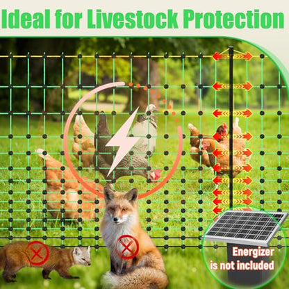 48" x 164' Portable Chicken Fence Kit, Electric Poultry Netting with 16 Posts & 2 Spikes, Anti-Predator Electric Fencing for Chicken, Ducks, Goats, Farm & Ranch Use