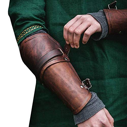 Syktkmx Gauntlet Wristband Medieval Vambrace Arm Cuff Armor Buckled Punk Gothic Faux Leather Costume Bracer - color: 1-brown, size: Medium