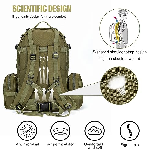 Large Military Tactical Backpack for Men, 40-50L Backpacks for Women, Bug out Bag Army 3 Days Pack Bags Rucksack with Molle System Green - color: Army Green