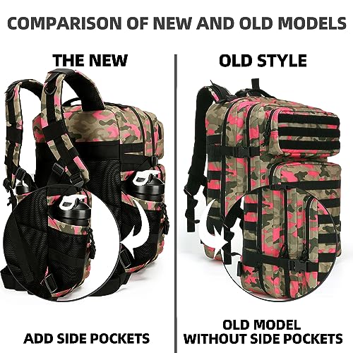 45L Tactical Assault Backpack 3 day assault pack with Molle Waterproof backpack Rucksack for Tactical Backpacks - color: Pinkcamo