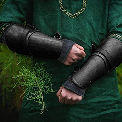 Syktkmx Gauntlet Wristband Medieval Vambrace Arm Cuff Armor Buckled Punk Gothic Faux Leather Costume Bracer - color: 1-black, size: Large