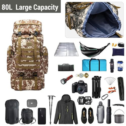 JUMAHE 80L 2-Pack Hiking Backpack for Men with Sling Tactical Backpack - Rucksack Molle Military Tactical Waterproof Lightweight Camping Backpack 3 Day Assault Pack for Travel, Climbing, Backpacking - color: 80l Desert - Pro(900d Fabric) + Sling Bag Bundl
