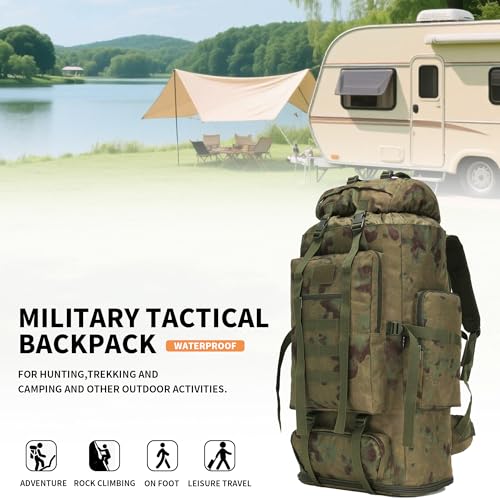 100L Hiking Camping Backpack MOLLE Rucksack Waterproof Daypack (RuinGreen) - color: Ruingreen
