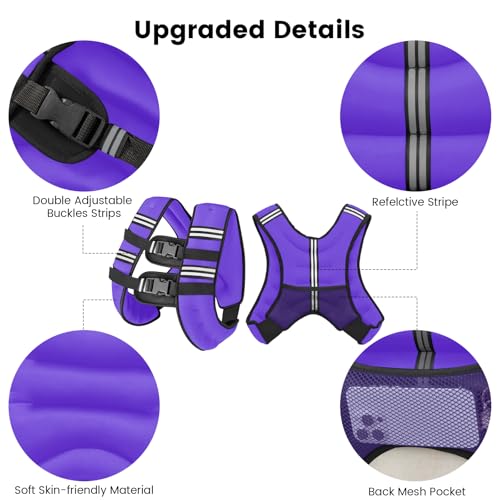 Wolliwa 6lb/8lb/12lb/16lb/20Lb Weighted Vest Woman Men - color: Purple, size: 16 Lbs