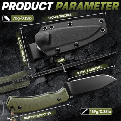 Dream Reach Fixed Blade Knife - D2 Steel Tactical Knife with Ergonomic Full Tang Handle and Adjustable Sheath for Outdoor Camping Survival Gift for Men Women Green - size: 4.02 inches