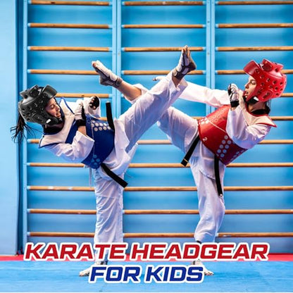 JellyArch 2 Pcs Taekwondo Karate Headgear MMA Martial Arts Helmet Soft Head Guard Protection Sparring Gear Helmet Boxing for Men Women Thai Kickboxing Grappling Muay Taekwondo - color: Red and Black, size: Medium