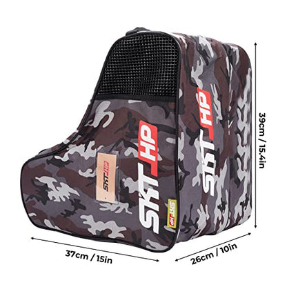 Roller Skate Bag with Adjustable Shoulder Strap for Kids and Adults to Hold Inline Skates and Knee Pads - color: Camo Grey