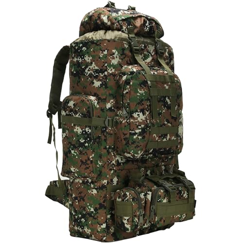 King'sGuard 100L Camping Hiking Backpack Molle Rucksack Military Camping Backpacking Daypack - color: Woodland Camo