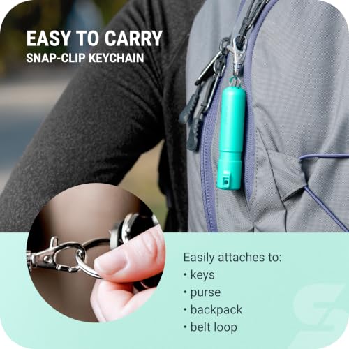 SABRE Mighty Discreet Pepper Spray with Snap-Clip Keychain - Pocket Size for Running, Walking, Keys & Travel, Fits in Small Bags & Purses, Max Strength Self Defense, UV Dye, 12 ft Range, 0.18 fl oz - color: Mint