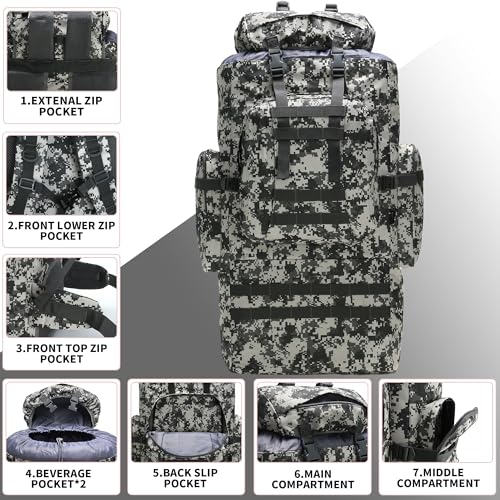 King'sGuard 100L Camping Hiking Backpack Molle Rucksack Military Camping Backpacking Daypack - color: Citycamo