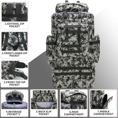 King'sGuard 100L Camping Hiking Backpack Molle Rucksack Military Camping Backpacking Daypack - color: Citycamo