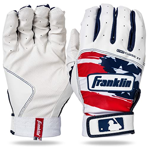 Franklin Sports MLB Classic XT Batting Gloves - Adult + Youth Batting Glove Pairs - Baseball + Softball Batting Gloves - color: Red, White, Blue, size: Adult Small