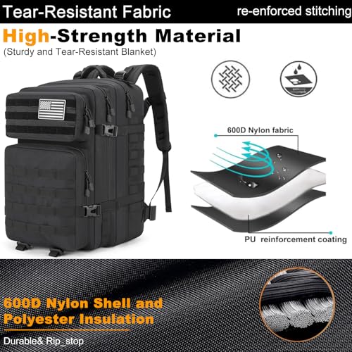 45L Large Tactical Backpack Military MOLLE 3 Day Bug Out Bag - color: Black