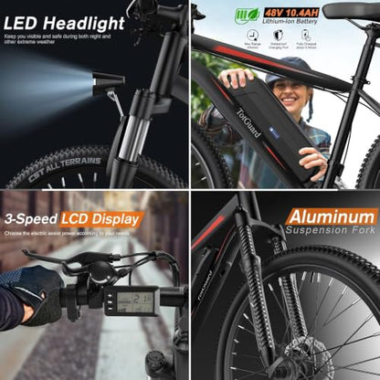 TotGuard Electric Bike, 27.5" Electric Bike for Adults 500W Motor Ebike Adult Electric Bicycles Electric Mountain Bike,48V 499WH Removable Battery,21S Gears,Lockable Suspension Fork - color: Red