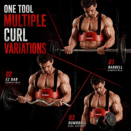 Arm Blaster Bicep Curl with Neoprene Padding, Adjustable Aluminum Bicep Curl Isolator, Bicep Blaster Arm Trainer for Weight Lifting Bodybuilding Home Gym Workout - color: Red