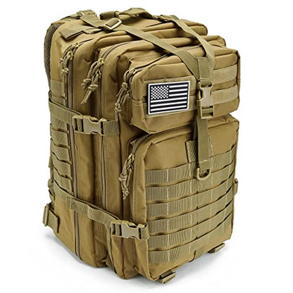 QT&QY 45L Military Tactical Backpacks Molle Army Assault Pack 3 Day Bug Out Bag Hiking Treeking Rucksack… - color: 0.1 Tan