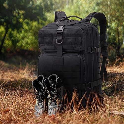 EMDMAK Military Tactical Backpack, 42L Large Military Pack Army 3 Day Assault Pack Molle Bag Rucksack - color: Black