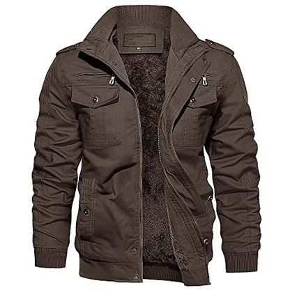 EKLENTSON Mens Winter Jacket with Multi Pockets Fleece Lined Military Coat - color: Coffee, size: X-Large