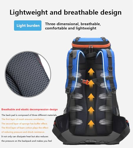 Bseash 60L Hiking Camping Backpack with Rain Cover, Waterproof Large Capacity Outdoor Sport Travel Daypack Climbing Touring (Blue) - color: Blue