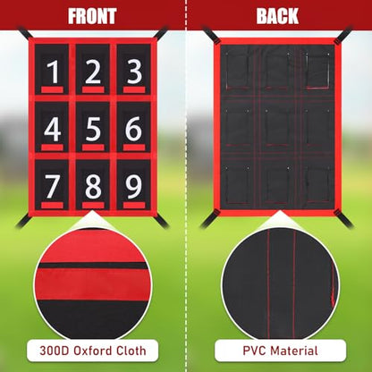TOBWOLF Adjustable Strike Zone Target for Baseball Softball Net, Numbered Baseball Softball Pitching Target, 9 Pocket Pitching Net Practice Accuracy Training Throwing for Hitting Batting Catching
