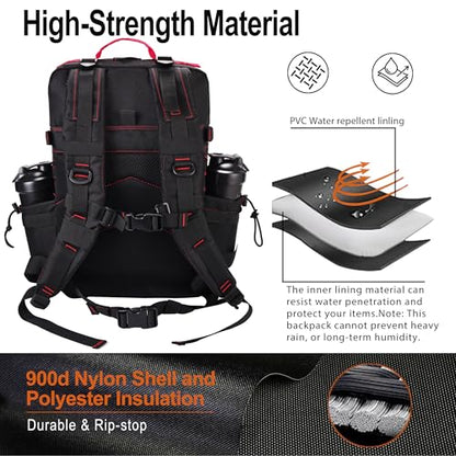 LHI Tactical Military Backpack for Men 25L/45L Large Molle Army Assault Pack 3 Day Hiking Rucksack With Bottle Holder - color: Bk-red Zipper, size: 45L