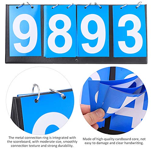 Qiilu Number Flip Chart Number Flip Cards Blue Cloth Metal Cardboard 4‑Digit Scoreboard Sports Competition Score Keeper for Table Tennis Basketball Badminton Blue