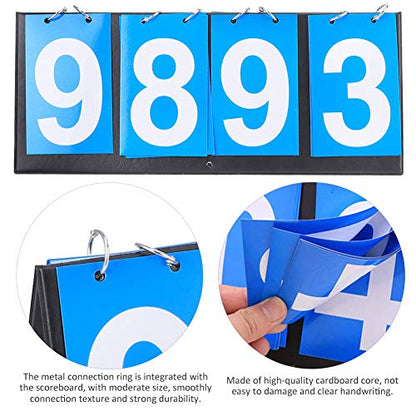 Qiilu Number Flip Chart Number Flip Cards Blue Cloth Metal Cardboard 4‑Digit Scoreboard Sports Competition Score Keeper for Table Tennis Basketball Badminton Blue