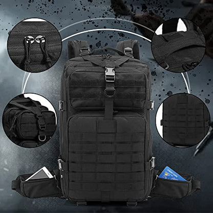 EMDMAK Military Tactical Backpack, 42L Large Military Pack Army 3 Day Assault Pack Molle Bag Rucksack - color: Black