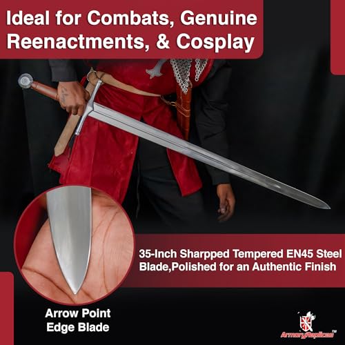Armory Replicas™ Medieval Hand Forged Knight Sword EN45 Carbon Steel Full Tang with Scabbard - style: Two-Handed Norman Sword