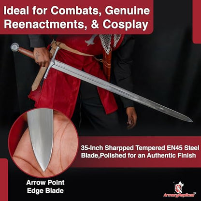 Armory Replicas™ Medieval Hand Forged Knight Sword EN45 Carbon Steel Full Tang with Scabbard - style: Two-Handed Norman Sword