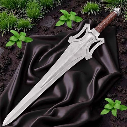 Qepaa Crafts®Handmade Damascus Steel Real Viking Style Sword | Full Tang Blade with Wooden Handle and Scabbard | Collectible Medieval Replica|Gift for him - color: Heman